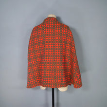 Load image into Gallery viewer, 60s 70s COLOURFUL ORANGE AND GREEN WELSH WOOL TAPESTRY CAPE COAT - S