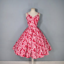 Load image into Gallery viewer, 50s JOAN MILLER PINK ROSE PRINT FULL SKIRTED COTTON SUN DRESS - XS