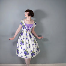Load image into Gallery viewer, 60s "WENDY" DARK PURPLE ROSE PRINT FLORAL EMPIRE BUST DRESS - S