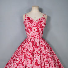 Load image into Gallery viewer, 50s JOAN MILLER PINK ROSE PRINT FULL SKIRTED COTTON SUN DRESS - XS