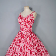 Load image into Gallery viewer, 50s JOAN MILLER PINK ROSE PRINT FULL SKIRTED COTTON SUN DRESS - XS