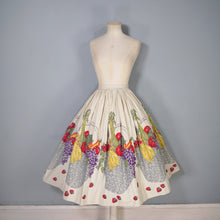 Load image into Gallery viewer, 50s NOVELTY BORDER HARVEST BASKET FRUIT AND VEGETABLE PRINT FULL SKIRT - 26.5&quot;