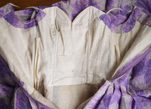 Load image into Gallery viewer, 50s 60s FRANK USHER GREY AND PURPLE FLORAL FORMAL PARTY DRESS - XS
