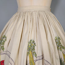 Load image into Gallery viewer, 50s NOVELTY BORDER HARVEST BASKET FRUIT AND VEGETABLE PRINT FULL SKIRT - 26.5&quot;