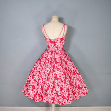 Load image into Gallery viewer, 50s JOAN MILLER PINK ROSE PRINT FULL SKIRTED COTTON SUN DRESS - XS