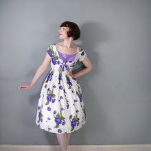 Load image into Gallery viewer, 60s "WENDY" DARK PURPLE ROSE PRINT FLORAL EMPIRE BUST DRESS - S
