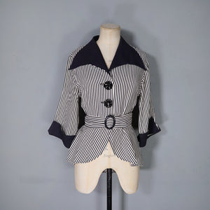 70s LEE BENDER BUS STOP BLACK AND WHITE TAIL BACK BELTED SHIRT JACKET - S