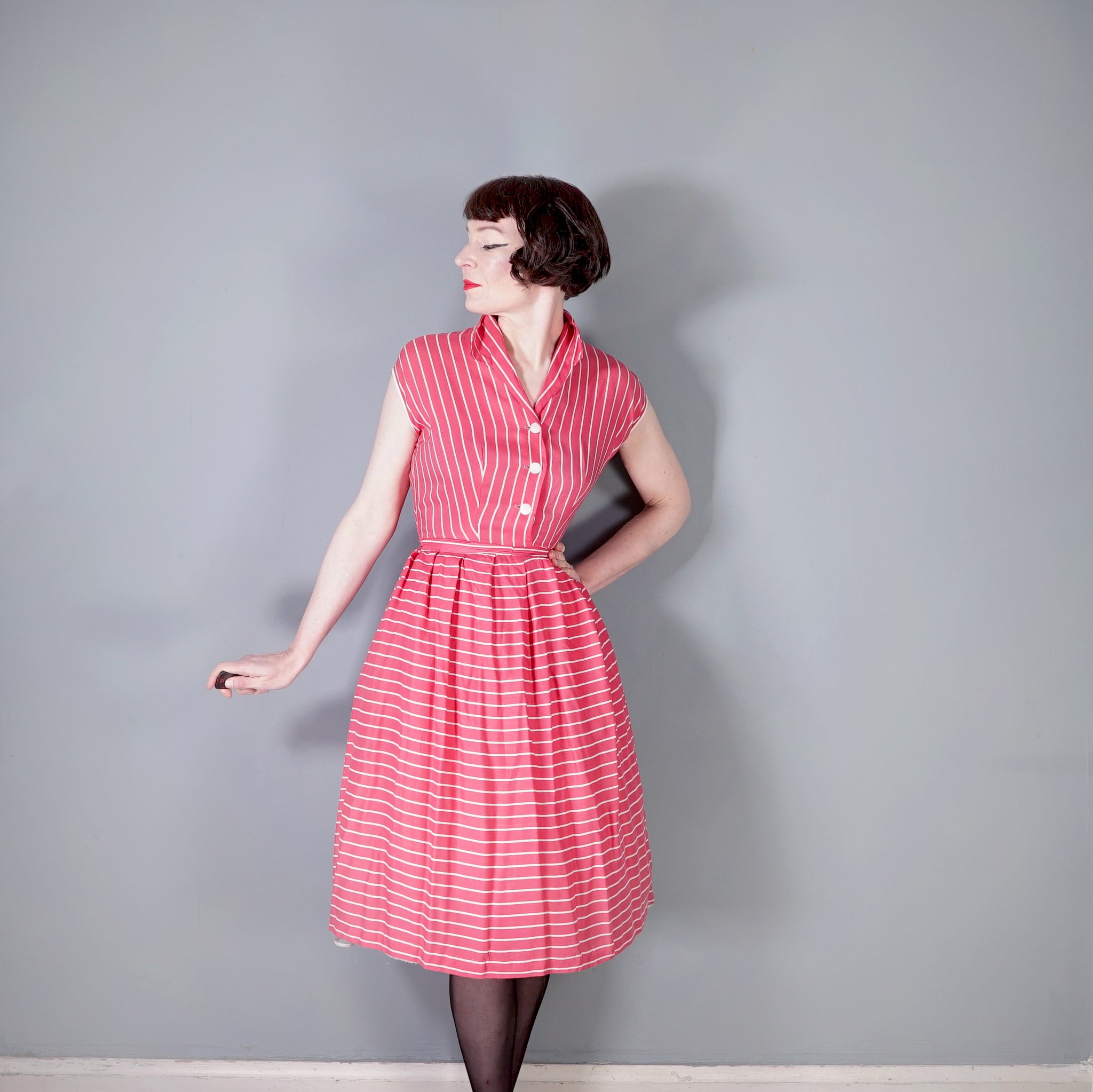 shirt dress 60s VTG 60s 70s Sears Mod Preppy Shirt Dress Striped Polo Red White Bird Zip Small