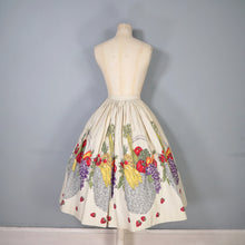 Load image into Gallery viewer, 50s NOVELTY BORDER HARVEST BASKET FRUIT AND VEGETABLE PRINT FULL SKIRT - 26.5&quot;