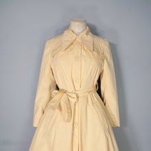 Load image into Gallery viewer, 70s YELLOWY BEIGE BELTED FIT AND FLARE AUTUMN TRENCHCOAT - XS / petite