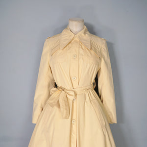 70s YELLOWY BEIGE BELTED FIT AND FLARE AUTUMN TRENCHCOAT - XS / petite