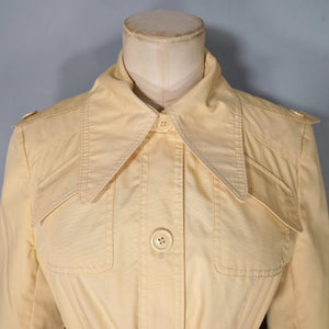 70s YELLOWY BEIGE BELTED FIT AND FLARE AUTUMN TRENCHCOAT - XS / petite