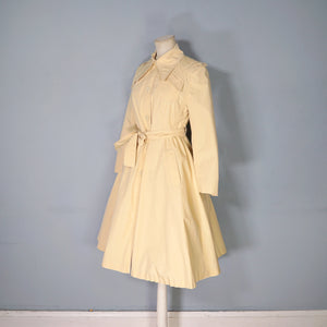 70s YELLOWY BEIGE BELTED FIT AND FLARE AUTUMN TRENCHCOAT - XS / petite