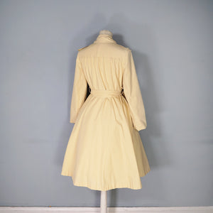 70s YELLOWY BEIGE BELTED FIT AND FLARE AUTUMN TRENCHCOAT - XS / petite