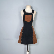 Load image into Gallery viewer, 70s style BROWN AND BLACK COLOURBLOCK SUEDE PINAFORE SKIRT - 27"