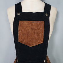 Load image into Gallery viewer, 70s style BROWN AND BLACK COLOURBLOCK SUEDE PINAFORE SKIRT - 27"