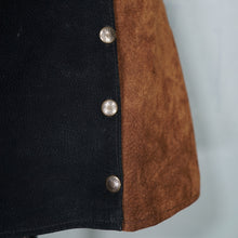 Load image into Gallery viewer, 70s style BROWN AND BLACK COLOURBLOCK SUEDE PINAFORE SKIRT - 27"