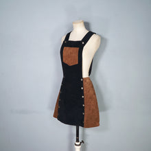 Load image into Gallery viewer, 70s style BROWN AND BLACK COLOURBLOCK SUEDE PINAFORE SKIRT - 27"