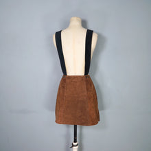 Load image into Gallery viewer, 70s style BROWN AND BLACK COLOURBLOCK SUEDE PINAFORE SKIRT - 27"