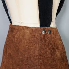 Load image into Gallery viewer, 70s style BROWN AND BLACK COLOURBLOCK SUEDE PINAFORE SKIRT - 27"