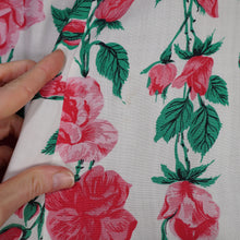 Load image into Gallery viewer, 50s PINK ROSE FLORAL PRINT FIT AND FLARE RAYON DRESS - L