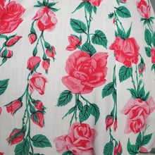 Load image into Gallery viewer, 50s PINK ROSE FLORAL PRINT FIT AND FLARE RAYON DRESS - L
