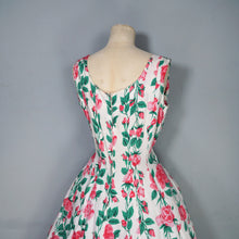 Load image into Gallery viewer, 50s PINK ROSE FLORAL PRINT FIT AND FLARE RAYON DRESS - L