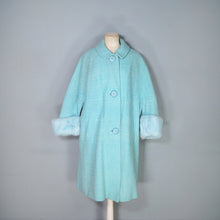 Load image into Gallery viewer, 60s DAPHNE RAVEN PASTEL BLUE COCOON COAT WITH FUR TRIM CUFFS - S-M