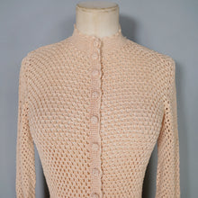 Load image into Gallery viewer, 70s PALE PEACH-YELLOW LONG SLEEVED CROCHET DRESS - S