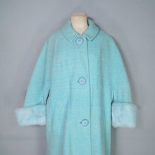 Load image into Gallery viewer, 60s DAPHNE RAVEN PASTEL BLUE COCOON COAT WITH FUR TRIM CUFFS - S-M
