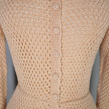 Load image into Gallery viewer, 70s PALE PEACH-YELLOW LONG SLEEVED CROCHET DRESS - S