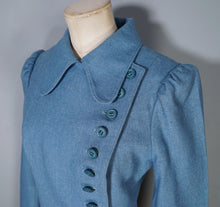 Load image into Gallery viewer, 60s ART DECO WALLIS SOFT BLUE SKIRT SUIT WITH LOTS OF BUTTONS - XS-S