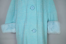 Load image into Gallery viewer, 60s DAPHNE RAVEN PASTEL BLUE COCOON COAT WITH FUR TRIM CUFFS - S-M