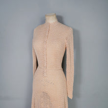 Load image into Gallery viewer, 70s PALE PEACH-YELLOW LONG SLEEVED CROCHET DRESS - S