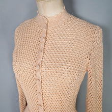 Load image into Gallery viewer, 70s PALE PEACH-YELLOW LONG SLEEVED CROCHET DRESS - S