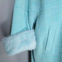 Load image into Gallery viewer, 60s DAPHNE RAVEN PASTEL BLUE COCOON COAT WITH FUR TRIM CUFFS - S-M