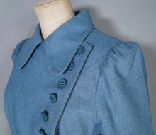Load image into Gallery viewer, 60s ART DECO WALLIS SOFT BLUE SKIRT SUIT WITH LOTS OF BUTTONS - XS-S