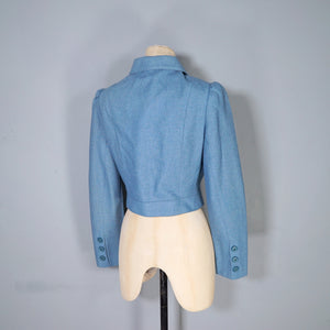 60s ART DECO WALLIS SOFT BLUE SKIRT SUIT WITH LOTS OF BUTTONS - XS-S
