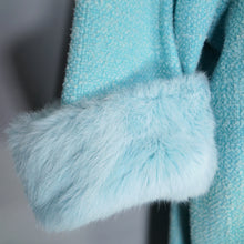 Load image into Gallery viewer, 60s DAPHNE RAVEN PASTEL BLUE COCOON COAT WITH FUR TRIM CUFFS - S-M