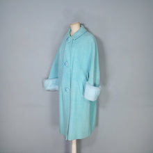 Load image into Gallery viewer, 60s DAPHNE RAVEN PASTEL BLUE COCOON COAT WITH FUR TRIM CUFFS - S-M