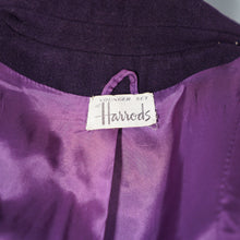 Load image into Gallery viewer, 60s HARRODS PURPLE PUFF SLEEVE MOD COAT WITH FLORAL APPLIQUE - XS