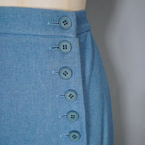 60s ART DECO WALLIS SOFT BLUE SKIRT SUIT WITH LOTS OF BUTTONS - XS-S