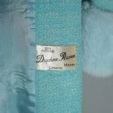 Load image into Gallery viewer, 60s DAPHNE RAVEN PASTEL BLUE COCOON COAT WITH FUR TRIM CUFFS - S-M