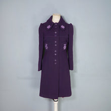 Load image into Gallery viewer, 60s HARRODS PURPLE PUFF SLEEVE MOD COAT WITH FLORAL APPLIQUE - XS