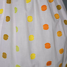 Load image into Gallery viewer, 50s WHITE FULL SKIRTED DRESS WITH WOVEN COLOURFUL DOTS - S