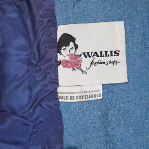60s ART DECO WALLIS SOFT BLUE SKIRT SUIT WITH LOTS OF BUTTONS - XS-S