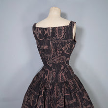 Load image into Gallery viewer, 50s DARK BROWN HAWAIIAN STYLE FISH PRINT FULL SKIRTED DRESS - S