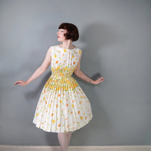 Load image into Gallery viewer, 60s R&amp;K ORIGINALS FULL SKIRTED CREAM AND YELLOW FLORAL DRESS - S