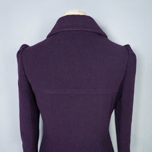Load image into Gallery viewer, 60s HARRODS PURPLE PUFF SLEEVE MOD COAT WITH FLORAL APPLIQUE - XS