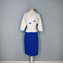 Load image into Gallery viewer, 60s ITALIAN PURE SOFT WOOL SAILOR KNIT WIGGLE DRESS IN BLUE AND CREAM - S-M